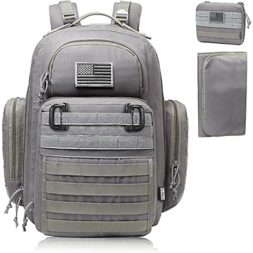Diaper Bag Backpack for Dad, DBTAC Large Baby Nappy Bag for Men w/Changing Mat, Insulated+Wipe Pockets, Stroller Straps, Grey