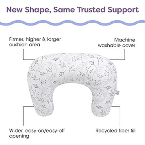 Boppy Nursing Pillow - Ergonomic Bottle & Breastfeeding Pillow with High, Firm, Large Area, Water-Repellent Cushion with Washable Cover; Baby Safety Alliance Verified - Gray Gentle Leaves
