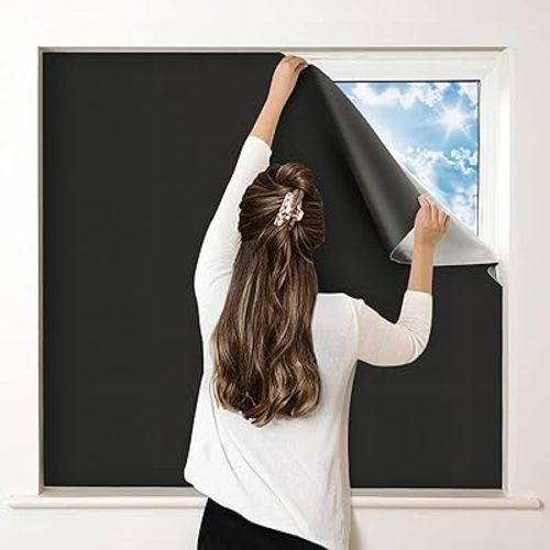 100% Blackout Curtains for Bedroom, Portable DIY Window Blinds, No Drill Window Shades & Blackout Blinds with Stickers & Tabs for Baby Nursery, Travel, Dorm Room (79" x 57")