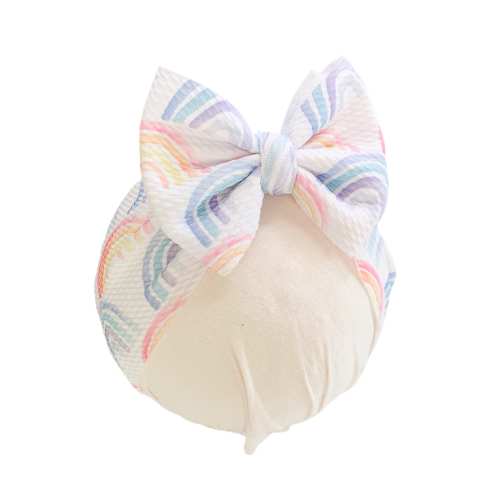 Pastel Rainbow Baby Headwrap Bow, Watercolor Neutral Rainbow Toddler Bow, Baby Bow, Kid's Headwrap Bow