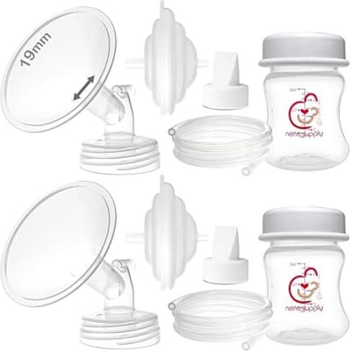 Nenesupply 19mm Flange Pump Parts Compatible w Spectra S2 S1 Breast Pumps Replacement Kit for Spectra Pump Parts 19mm S2 Parts S2 Accessories Inc Flange Duckbill Valve Backflow Protector Bottles