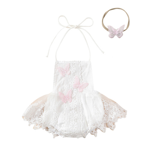 Qtinghua 2Pcs Newborn Baby Girls Sleeveless Butterfly Romper Tulle Dress with Headband Summer Clothes