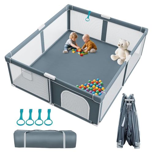 Foldable Baby Playpen - 71"×79" Collapsible Play Pen for Babies and Toddlers - Indoor Outdoor Travel Playpen - Sturdy with Mesh View Portable Play Yard - Folding Play Pen with 4 Handles and Carry Bag