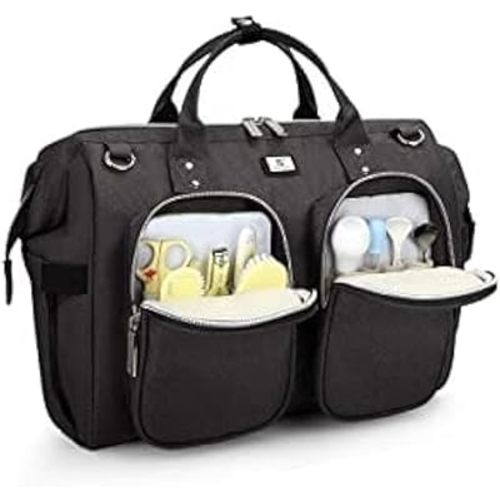 Diaper Bag Totes with Changing Pad & Stroller Straps, Large Portable Newborn Baby Bags, Unisex and Stylish Travel Diaper Backpacks for Mom and Dad (Dark black)