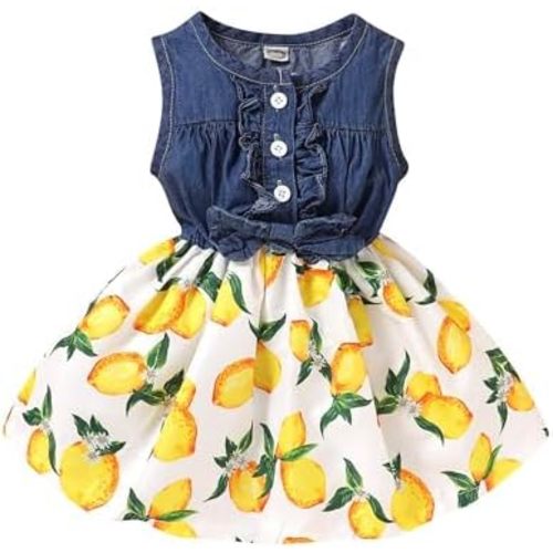Kucnuzki Toddler Girl Outfits Baby Sunflower Princess Dresses Denim Summer Sleeveless Clothes Jean Tutu Skirts for Girls