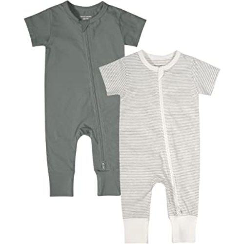 Teach Leanbh Baby Boys Girls 2-Pack Romper Jumpsuits Cotton 2 Way Zipper Short Sleeve Footless Sleep and Play 3-24 Months