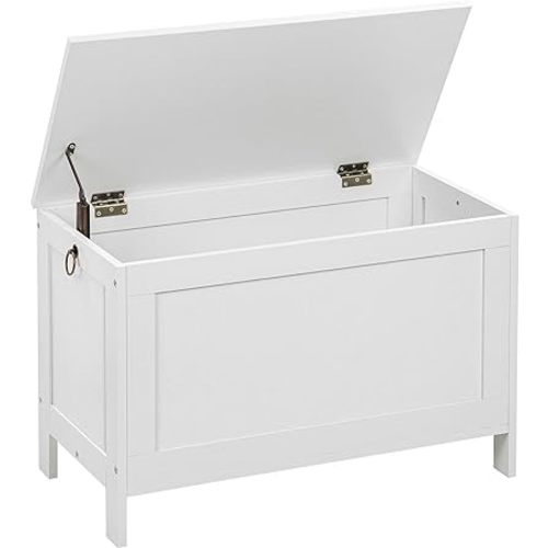 HOOBRO Toy Box, Retro Wooden Look Storage Chest with Safety Hinge, Entryway Storage Bench Supports 220 lb, 29.9 x 15.7 x 18.9 Inches Toy Chest Organizer, Easy Assembly (White) WT75CW01G1