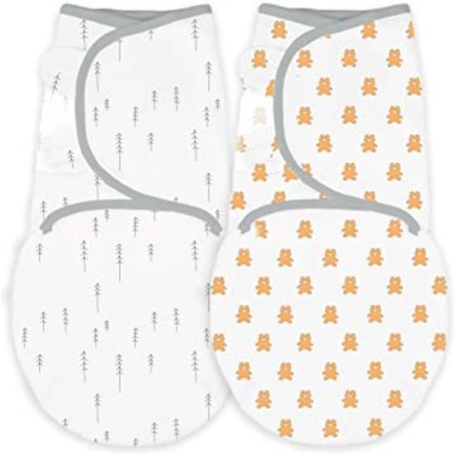 Amazing Baby Swaddle Blanket with Adjustable Wrap, Set of 2, Tiny Bear and Trees, Butterum and Sterling, Small