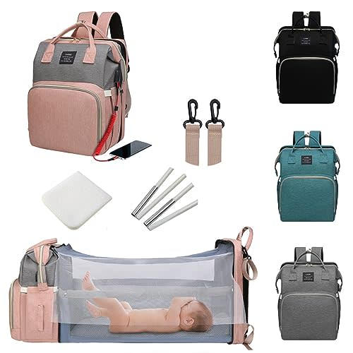 ANWTOTU Diaper Bag with Changing Station,Diaper Bag Backpack7 in 1 Travel Baby Diaper Bag,Mommy Bag With USB Charging Port (Pink-Grey)