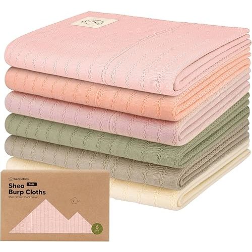 KeaBabies Organic Cotton Burp Cloths Baby Girl, Boy - 6-Pack Large Burping Clothes for Babies, Spit Up Rags, Super Soft & Absorbent Newborn Wash Towels, Gender Neutral, Non-Shrink (Stria, Embrace)
