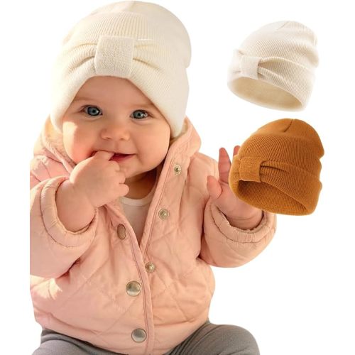 FURTALK Baby Beanie Winter Hat Knitted Warm Hat with Cute Bow Infant Toddler Cuffed Beanies
