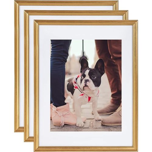 Kate and Laurel Adlynn Wall Picture Frame Set, 14" x 18" matted to 11" x 14", Gold, Set of 3