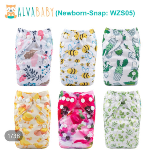 6-Pack Newborn Cloth Diapers with 6 Microfiber Inserts for Infants & Toddlers