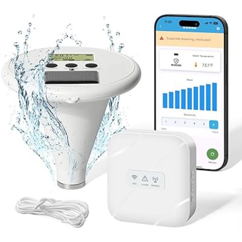 WiFi Pool Alarm, Zuomeng Solar Wave Pool Alarm with Optimal Sensitivity, Remote Control by App, Dual Alarming via Device & App, Offering Extra Protection for Your Child and Pet