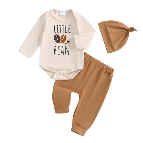 Amnnchya Newborn Baby Boy Girl Clothes Cute Little Dude and Bean Romper Pants Set Infant Fall Winter Coming Home Outfits