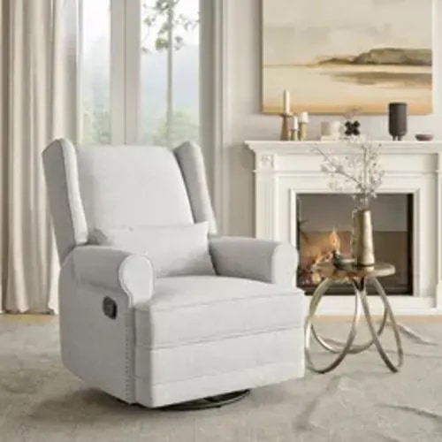 【Summervibes】RoyalCraft Swivel Recliner Chair with Adjustable Back and Footrest, Upholstered Glider Rocker with Pillow, Accent Armchairs with Carbon Steel Base,Comfy Nursery Rocking Chair for Living Room, Bedroom - TikTok Shop