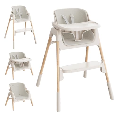 Mloong High Chair for Babies and Toddlers - Adjustable 4-in-1 Baby High Chairs with Dishwasher Tray, Easy Clean Highchair, Beige