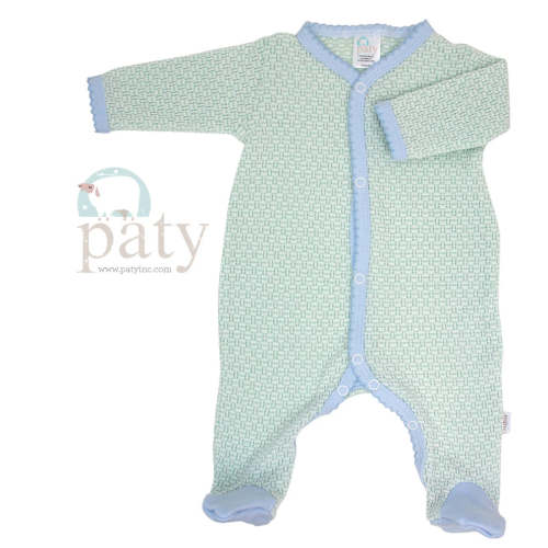 Footie W/Pima Trim- Mint/Blue