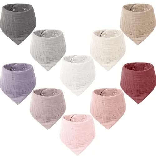 Konssy Muslin Baby Bibs 10 Pack Baby Bandana Drool Bibs 100% Cotton for Unisex Boys and Girls, Soft Absorbent Set for Teething and Drooling