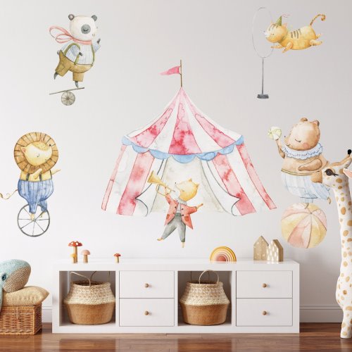 Circus Animal Wall Decal, cute animal decal, circus Wall sticker, circus nursery decal, Playroom Decoration,Boy Kids Sticker, Carnaval Decal