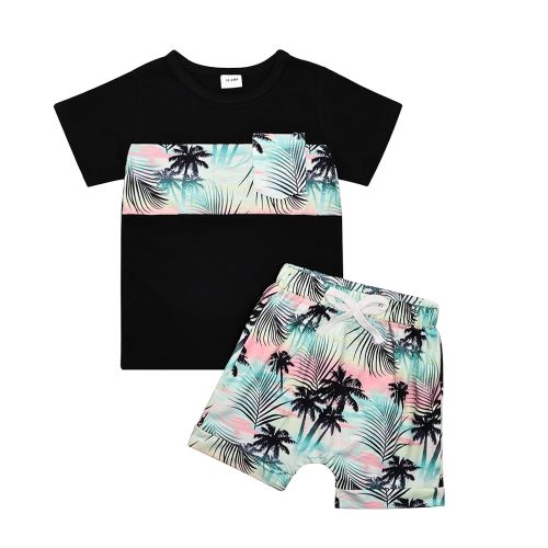 Toddler Baby Boy Clothes Summer Holiday Style Outfits Short Sleeve Top T-Shirt & Pocket Pant Set 12 Months-4 Years old