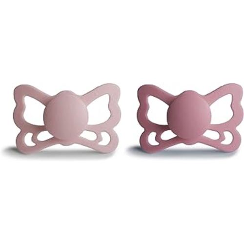 FRIGG Butterfly Anatomical SilkySoft Silicone Baby Pacifier | Made in Denmark | BPA-Free (Blush/Cedar, 6-18 Months)