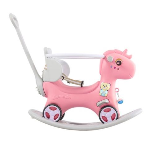 VisioGear Baby Walkers, Kids Ride on Horse Balance Bike with Push Handle and Balance Board, Baby Walkers for Girls, Pink, 26.77"*11.81"*27.56"