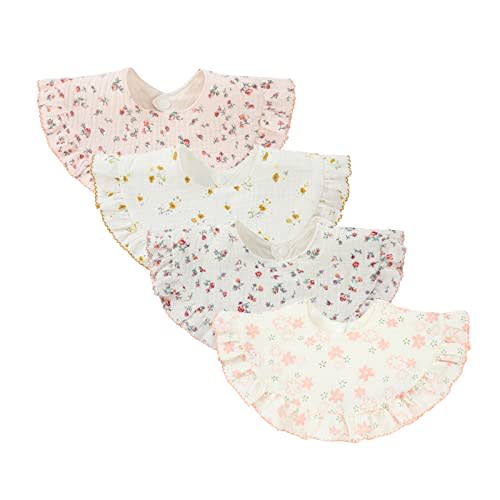 Nishine 4 pcs Unisex Baby Muslin Bandana Drool Bibs 360 Degree Rotatable Cotton Teething Feeding Drooling Bibs for Boy Girl