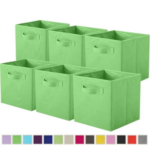 PinkSheep Collapsible Fabric Cube Storage Bins, Storage Cubes Basket Organizer Bins for Closet (10.5" x 10.5"), Grass Green, 6 Pack
