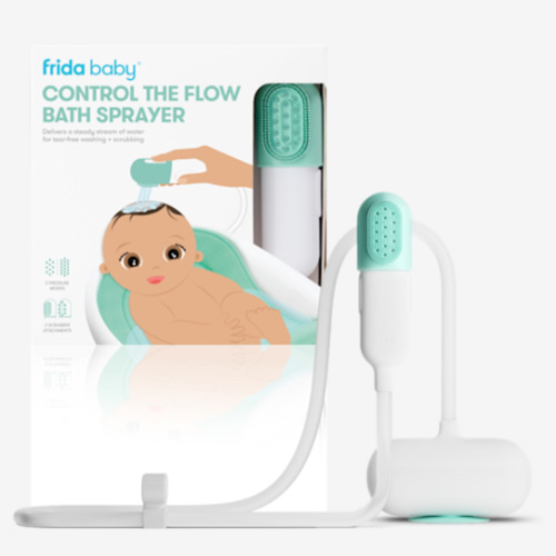 Frida Baby Control The Flow Bathtub Sprayer Attachment for Baby Bathtub, Shower Head with Scalp Massager, Control Waterflow with 2 Pressure Modes