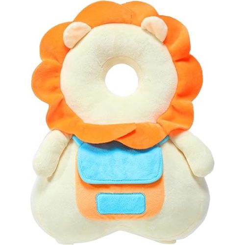 Baby Walker Head Protector Toddler Adjustable Baby Head Protection Backpack Wear Safety Pad (Beige Lion)