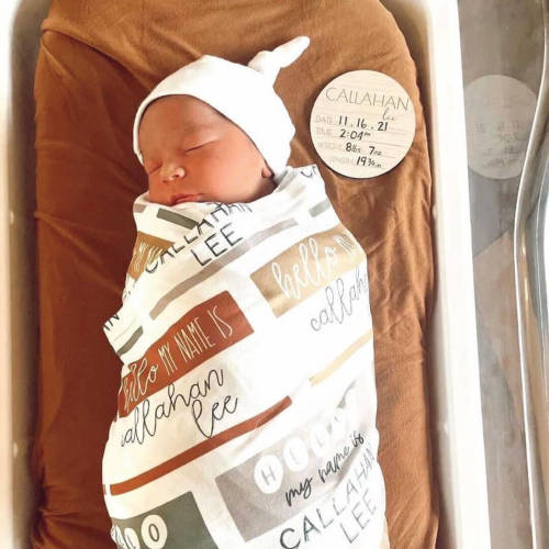 Hello My Name Is Personalized Swaddle Blanket NEUTRALS