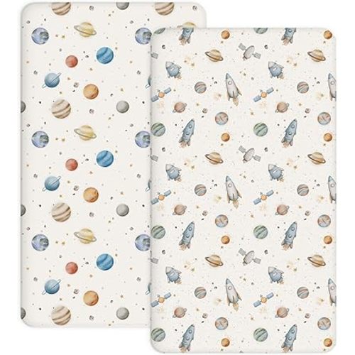 Crib Sheets for Boys Girls, 2 Pack Jersey Knit Fitted Crib Sheets for Standard Toddler Mattress 28"x 52", Soft and Breathable Baby Bedding (Crib Sheet, Stellar Adventure)