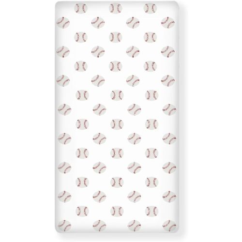 Red and White Baseball Patch Sports Fitted Crib Sheet Watercolor Vintage Sport Standard Crib Mattress Fitted Sheet Cartoon Balls Toddler Bed Mattress Sheets Crib Mattress Sheet 28"x52"
