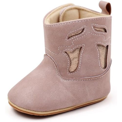 Leather Western Boots Cowboy Bootie Soft Sole Non-slip Crib Shoes for Baby Infant Toddler Girls Boys Newborn