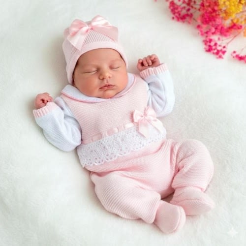 Girl Newborn Spanish knitted knit Set primera puesta baby clothing first hospital outfit Romper footie traje punto bebe