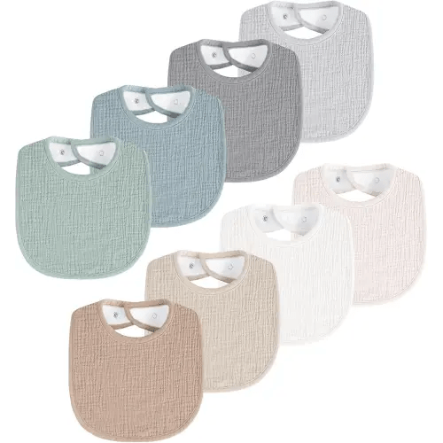 8 Pack Muslin Baby Bibs for Boys Girls, Soft Cotton Baby Bibs for Drooling and Teething, Absorbent & Adjustable Drool Bibs for Infant Newborn