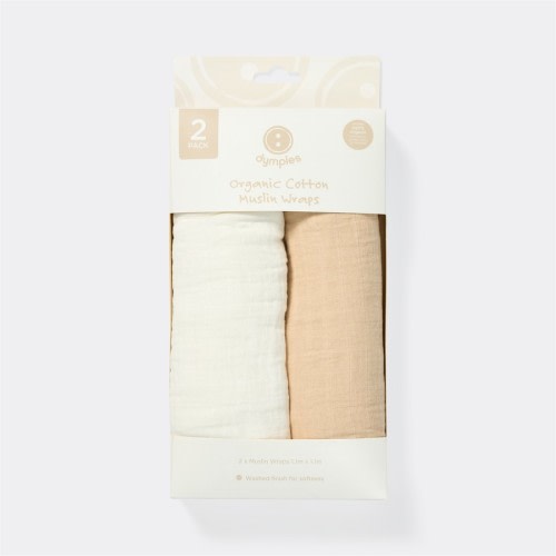 Dymples Cotton Muslin Wraps 2 Pack - Natural