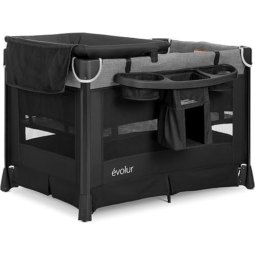 Evolur Cozy Cove All-in-One Portable Playard with Bassinet & Changing Table – Quick-Fold Travel Playard with Breathable Mesh Sides (Newborn–Toddler)