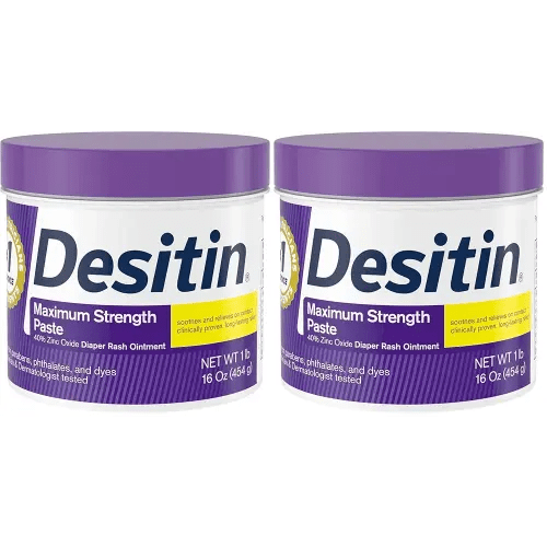 Desitin Maximum Strength Baby Diaper Rash Cream with 40% Zinc Oxide for Treatment, Relief & Prevention, Hypoallergenic, Phthalate- & Paraben-Free Paste, 16 oz (Pack of 2)