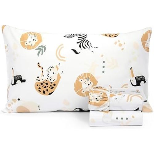 100% Cotton 210TC Salt Earth Kids Bedsheet,Twin Sheets Set for Toddler bed, 3 Piece Bedding Set Including Flat Sheet, Fitted Sheet, and Pillowcase, Themed Sheets for a Playful Kids Bed (Jungle Safari)