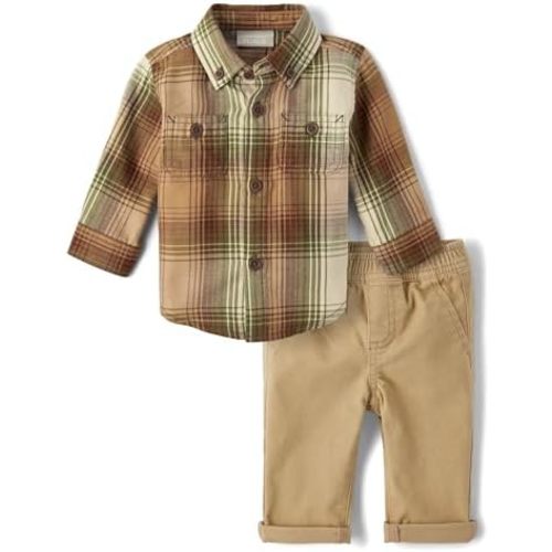 The Children's Place Baby Boys' Long Sleeve Dress Shirt and Pants 2-piece set