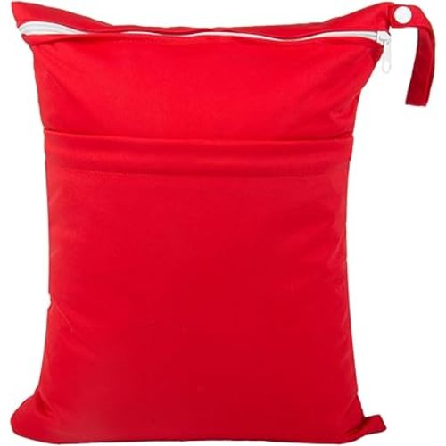 Wet Dry Bag for Baby Cloth Diapers, Waterproof Reusable with Two Zippered Pockets Travel Beach Pool Soiled Baby Items Yoga Gym Bag for Swimsuits or Wet Clothes (red)