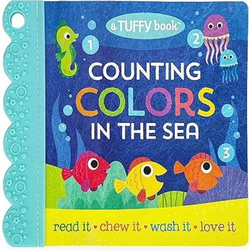 Tuffy 1, 2, 3 Colors in the Sea Book - Washable, Chewable, Unrippable Pages With Hole For Stroller Or Toy Ring, Teether Tough (Tuffy Book)
