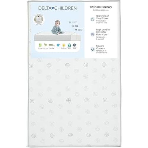 Twinkle Galaxy 3-inch Mini/Portable Crib Mattress - Sustainably Sourced Fiber Core - Waterproof - GREENGUARD Gold Certified (Non-Toxic) - Trusted 10 Year Warranty