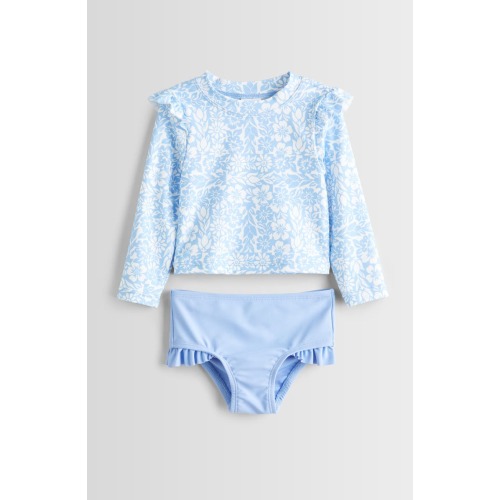 Ruffle Trim Two-Piece Rashguard Swimsuit, 12M