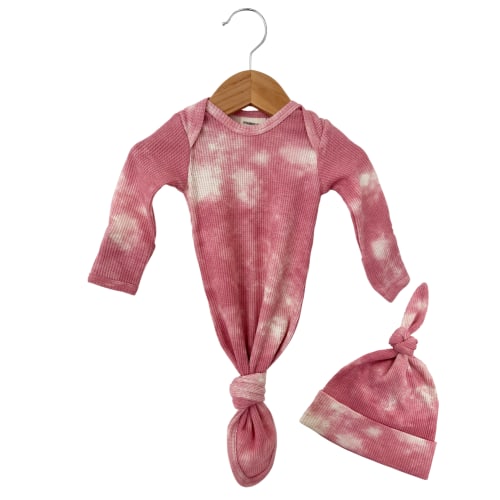 Organic Waffle Knotted Gown & Hat Set, Orchid Pink Tie Dye