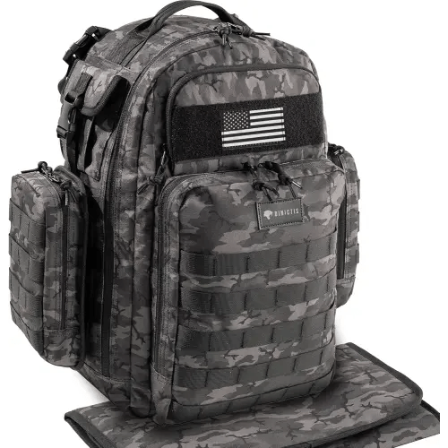 Dad Diaper Bag, Mens Diaper Bag Backpack with Diaper Changing Mat, Military Diaper Backpack with Molle Webbing, Waterproof Pouch, Baby Wipes pocket, Insulated Bottle Pockets- Black Camo