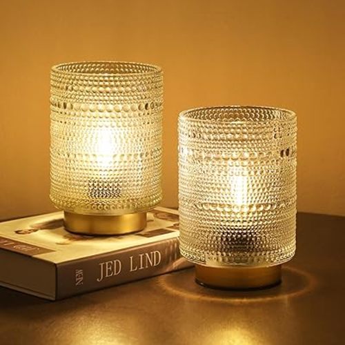 2 Pack Battery Operated Lamp with Timer,2025 Home Finds Cordless Table Lamps for Home Decor, Portable Small Lamp for Room Decorative Living Room Bedroom Corner Decor New home Gift(Transparent)