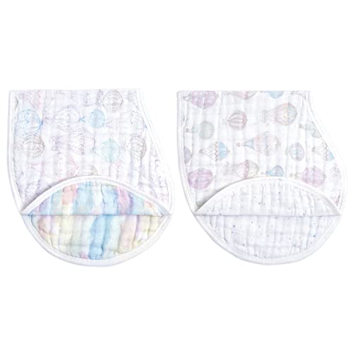 aden + anais 100% Organic Cotton Muslin Burpy Bib – Multi-Use, Absorbent 4-Layer Burp Cloth & Full-Coverage Snap-Closure Baby Bib, Lap-Shoulder Drool Cloth, 22.5” X 11”, 2-Pack, Above The Clouds